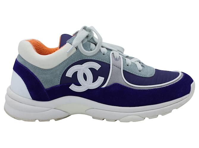 Chanel CC Logo Sneakers in Blue Suede Joli Closet