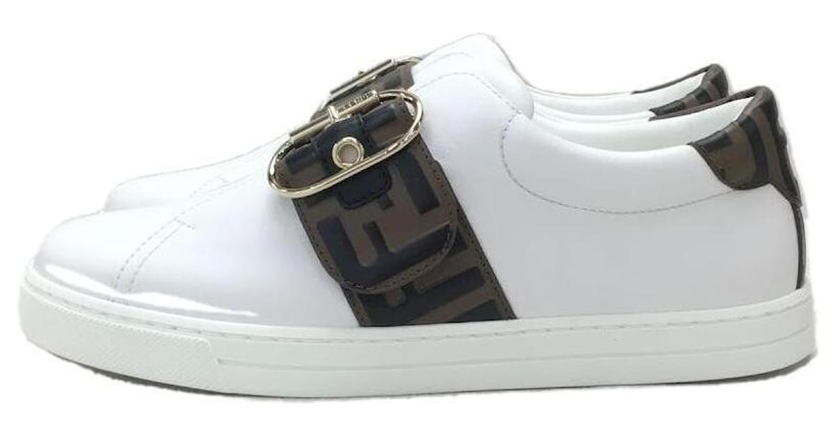 Fendi logo print sales buckle strap sneakers