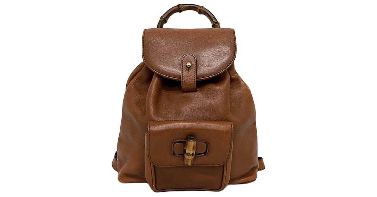 Used] Gucci Mini Backpack Brown Bamboo Leather ref.483737 - Joli