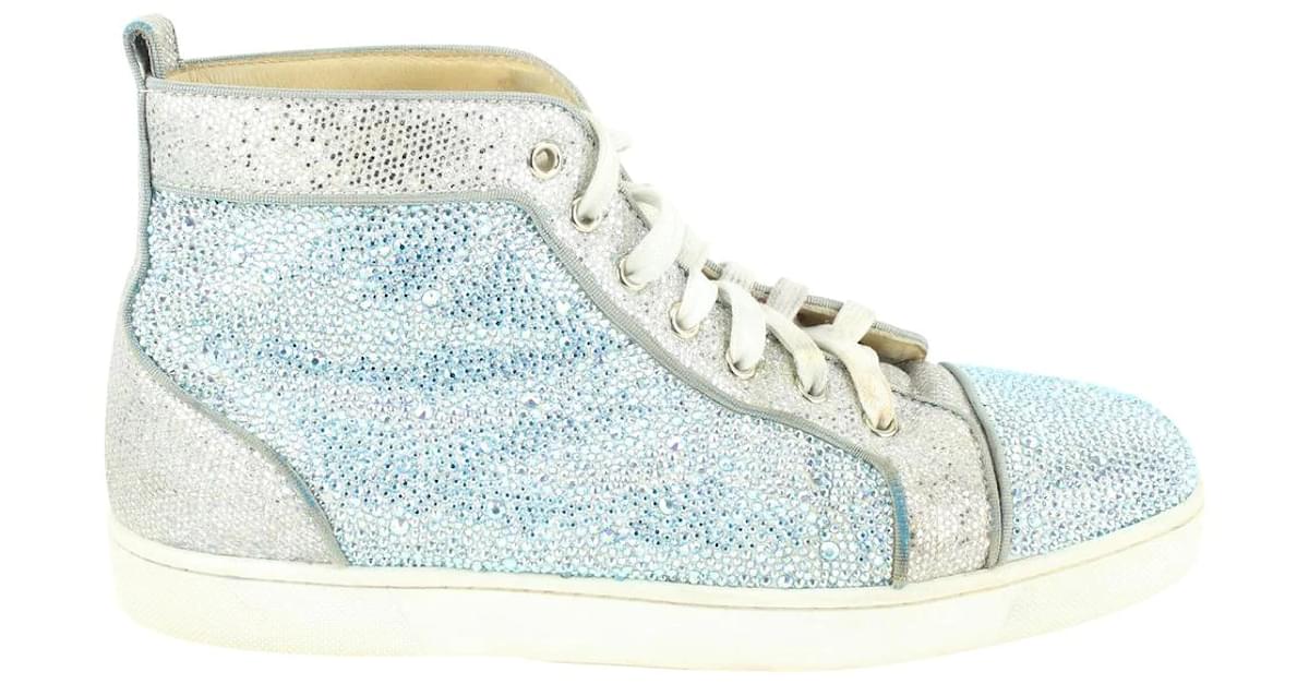 new CHRISTIAN LOUBOUTIN Louis Junior blue strass crystal low top