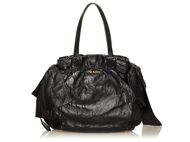 Prada Black Bow Lambskin Leather Shoulder Bag ref.484478