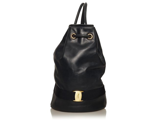 Salvatore Ferragamo Ferragamo Black Vara Drawstring Leather  display picture 1