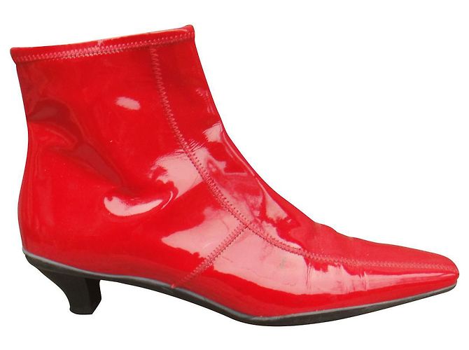Bottines Rouges En Daim Pointure 38 - Talon Moyen, Occasion (vérifier état)