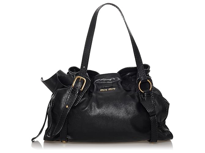 Miu Miu Black Vitello Lux Peggy Bow Tote Bag Leather Pony