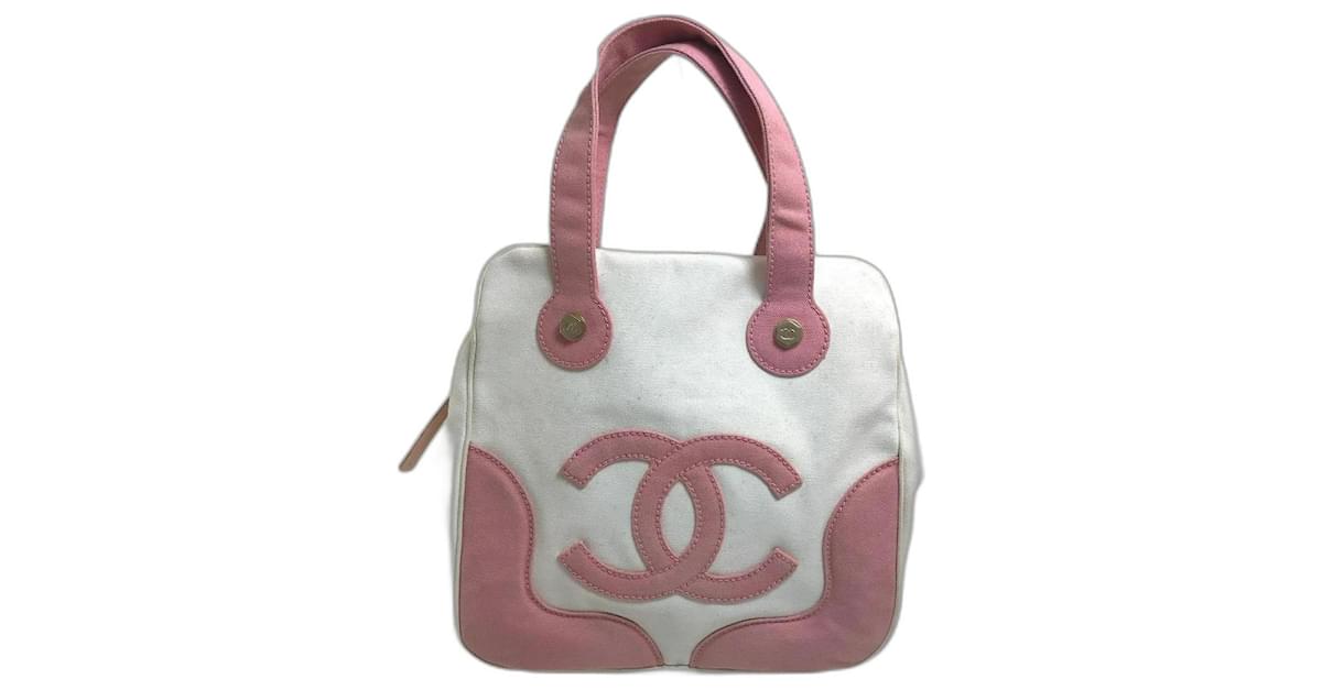 [Used] CHANEL Coco Mark CC Marshmallow Tote Bag Handbag Canvas Ladies Pink  x White ref.489811 - Joli Closet