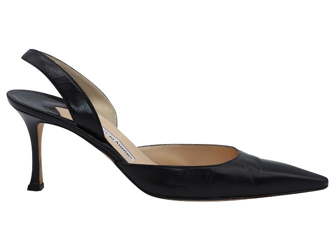 Escarpins Manolo Blahnik Carolyne Noir Satin Et Cristaux - Taille 37, Neufs Sans Boîte, Talon Aiguille