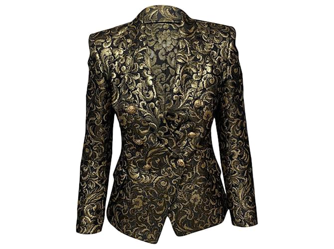 Balmain Metallic Brocade Blazer in Gold Acetate Golden Cellulose