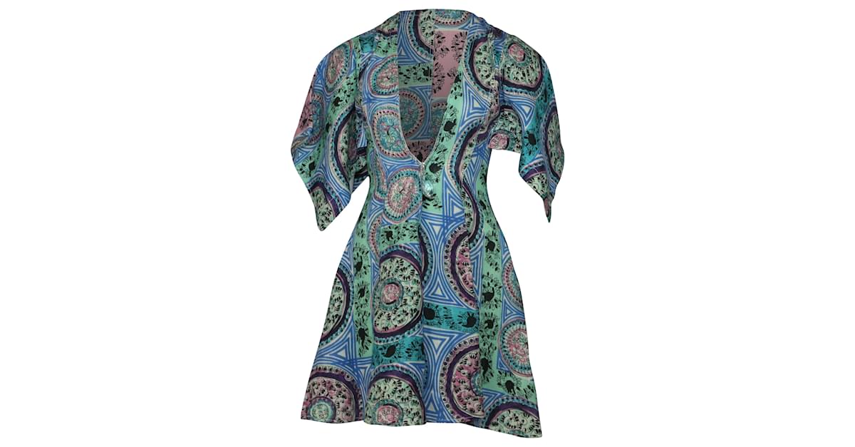 JW Anderson Mystic Paisley Print Mini Dress in Multicolor Linen