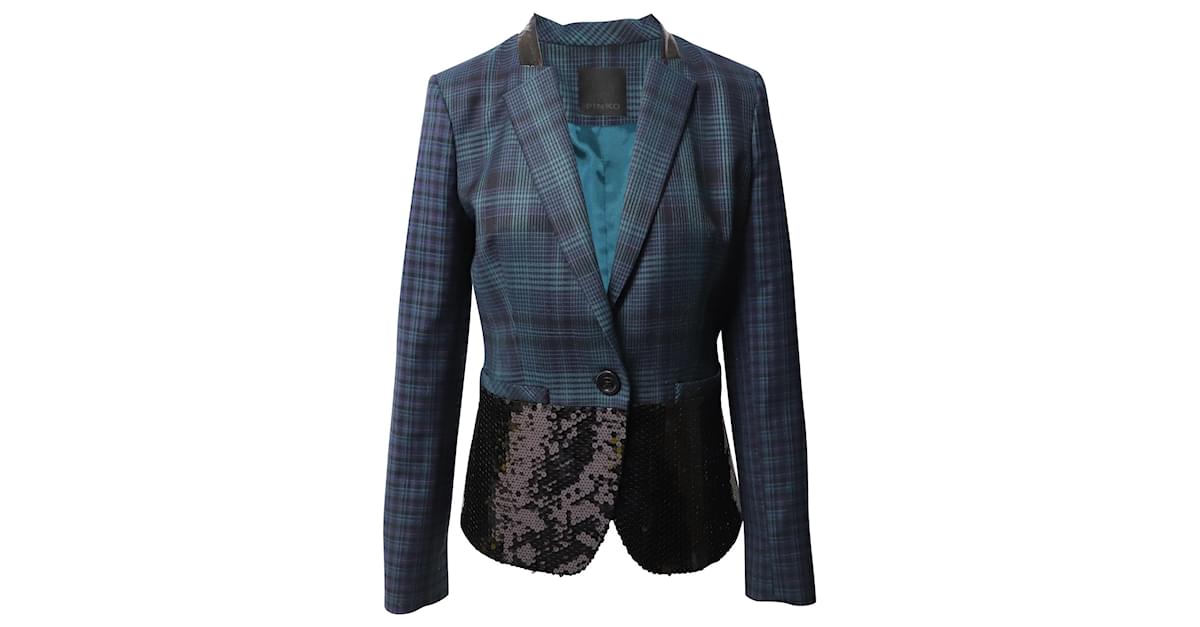 Pinko Plaid Suit Set with Sequin Embellishment in Blue Polyester