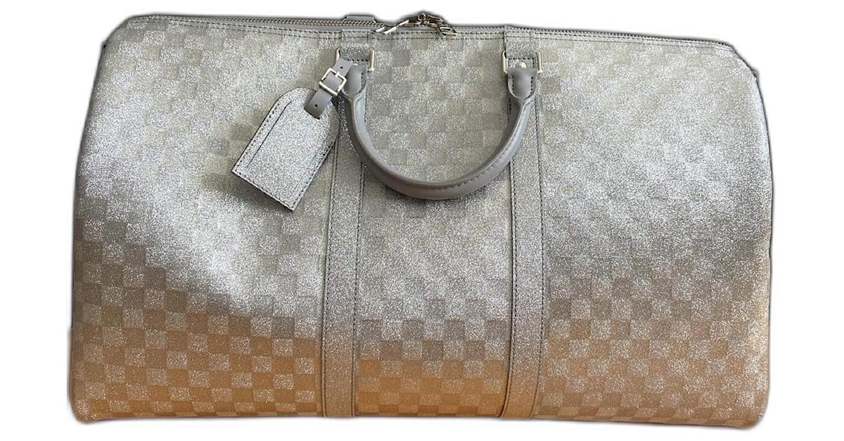 Louis Vuitton Virgil Abloh Silver Damier Glitter Leather Keepall