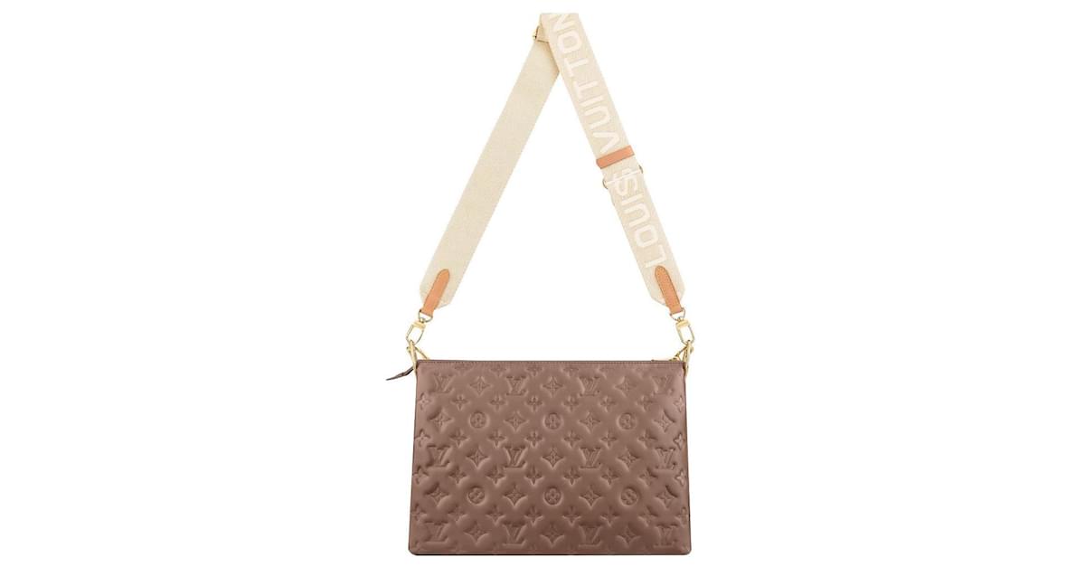 LOUIS VUITTON Lambskin Embossed Monogram Coussin MM Taupe 1300694