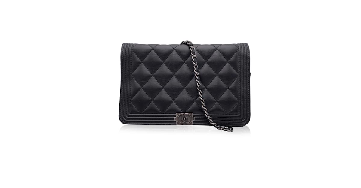 Chanel Quilted Boy Wallet on Chain WOC Black Lambskin Silver Hardware –  Coco Approved Studio