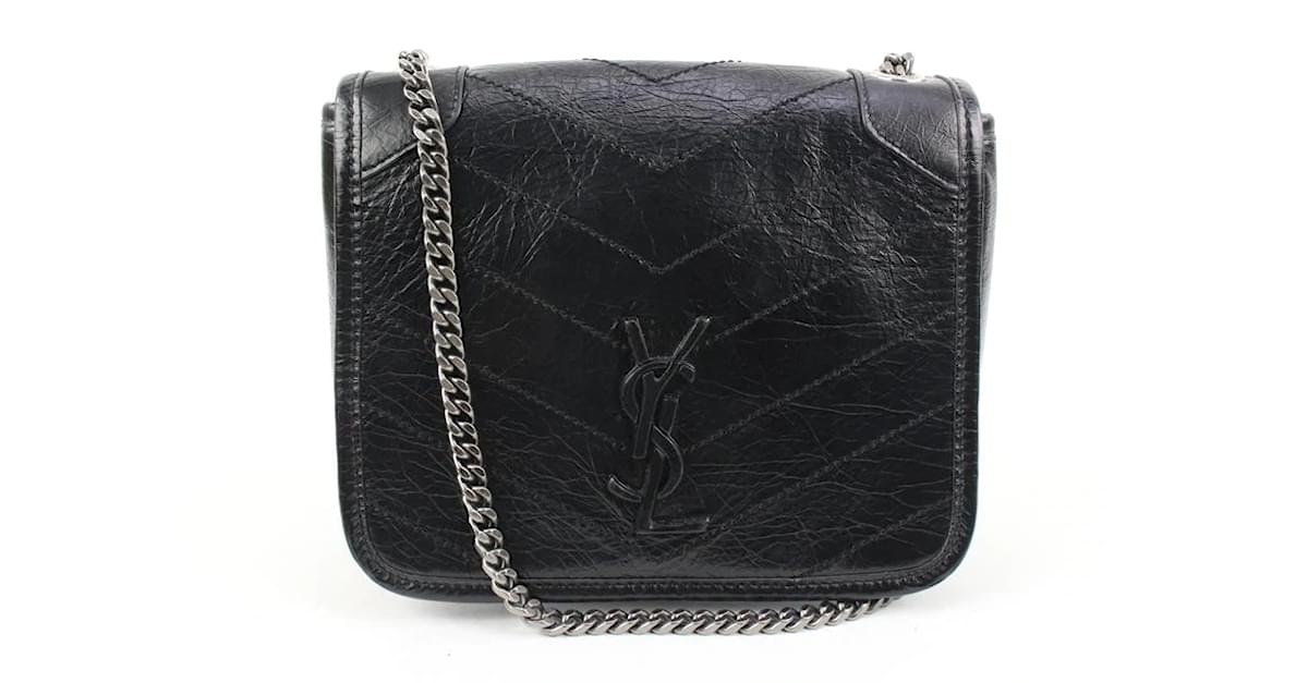 Saint Laurent Black Chevron YSL Niki Crossbody Chain Bag Leather ref.498330  - Joli Closet