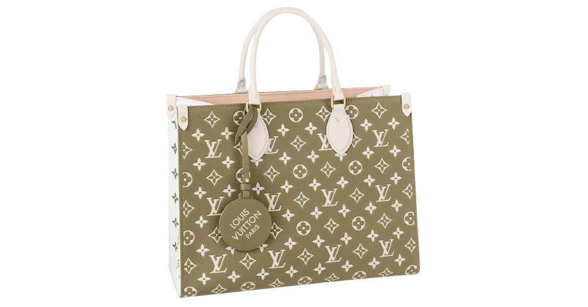 Louis Vuitton Onthego MM Khaki Green/Beige/Cream in Cowhide