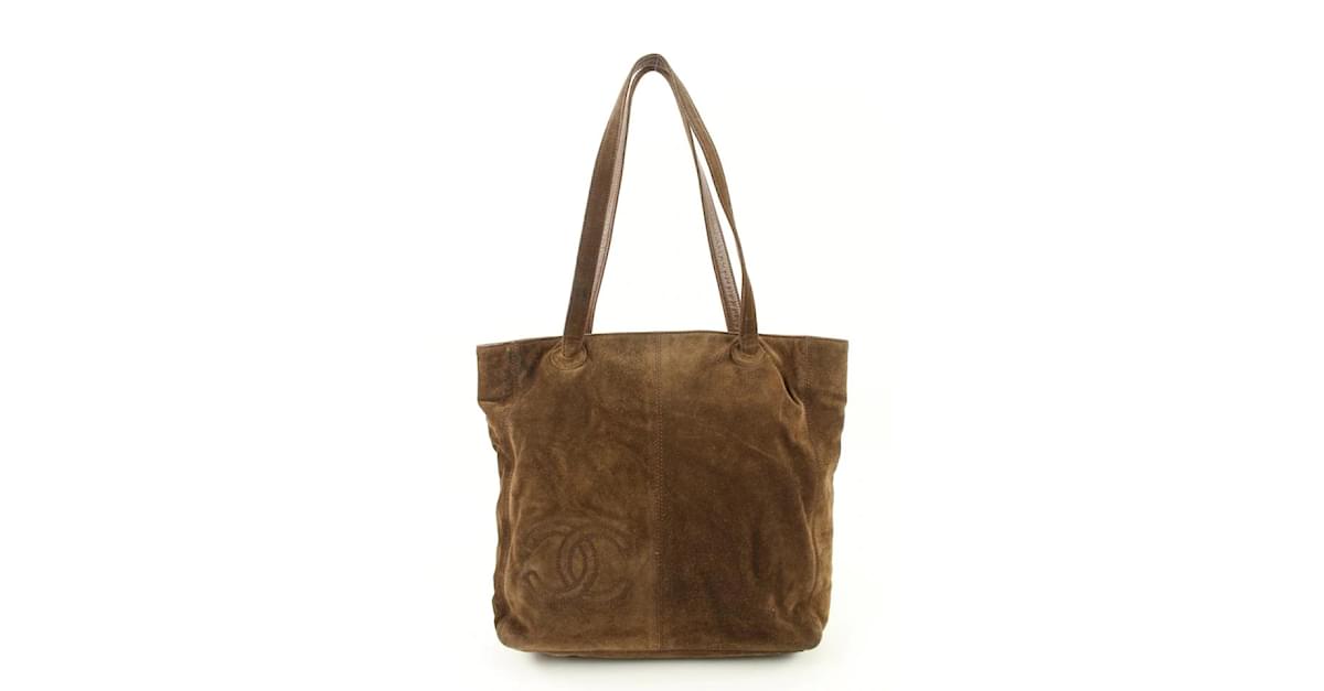 Chanel Brown Suede CC Logo Shopper Tote Bag Leather ref.500464 - Joli Closet