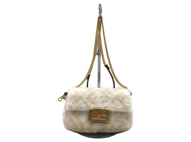 FENDI Baguette Small Shoulder Bag Fur White
