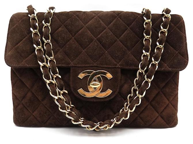 VINTAGE CHANEL TIMELESS MAXI JUMBO SUEDE QUILTED HAND BAG Brown