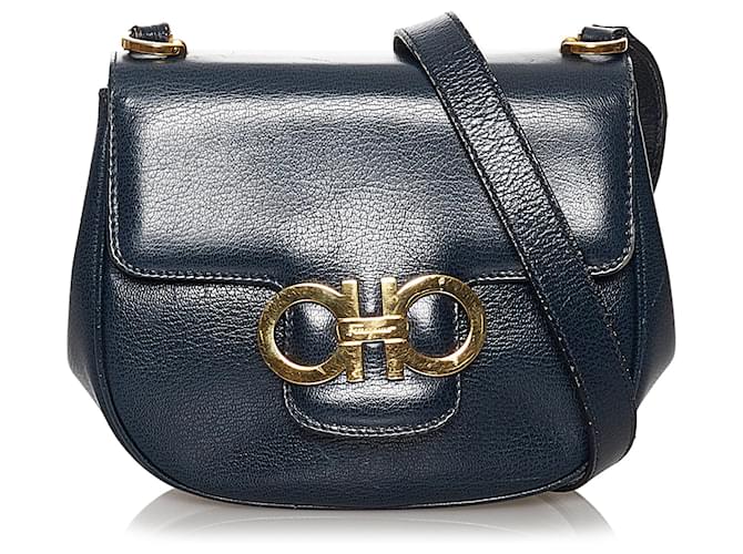 Salvatore Ferragamo Ferragamo Blue Gancini Leather Crossbody
