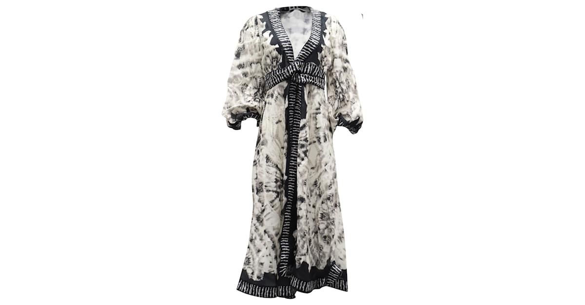 Zimmermann Robe mi longue Lulu Tie Dye en lin noir et blanc ref.502197