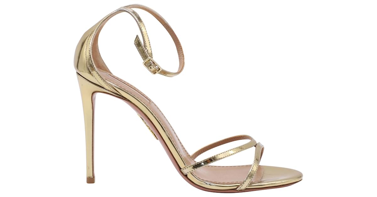 Aquazzura Purist 105 Sandals in Gold Leather Golden Patent