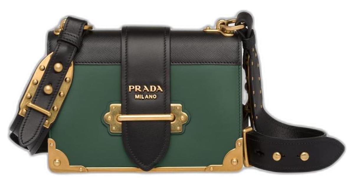 Prada Cahier leather bag Black Green  - Joli Closet