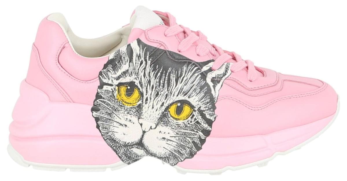 Gucci Rhyton Mystic Cat Leather Sneaker Pink Ref Joli Closet