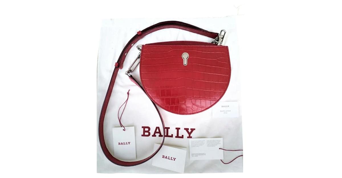 Bally Cecyle Small Croc Embossed Leather Crossbody Red ref.503355 Joli Closet