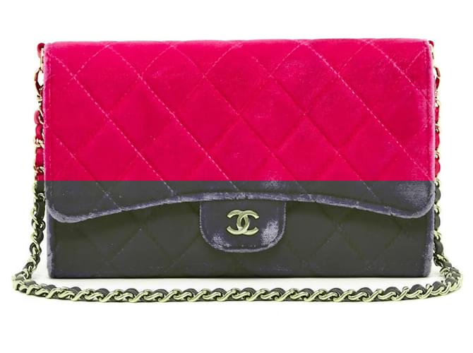Chanel Timeless Classic Wallet On Chain Pink velvet Leather ref