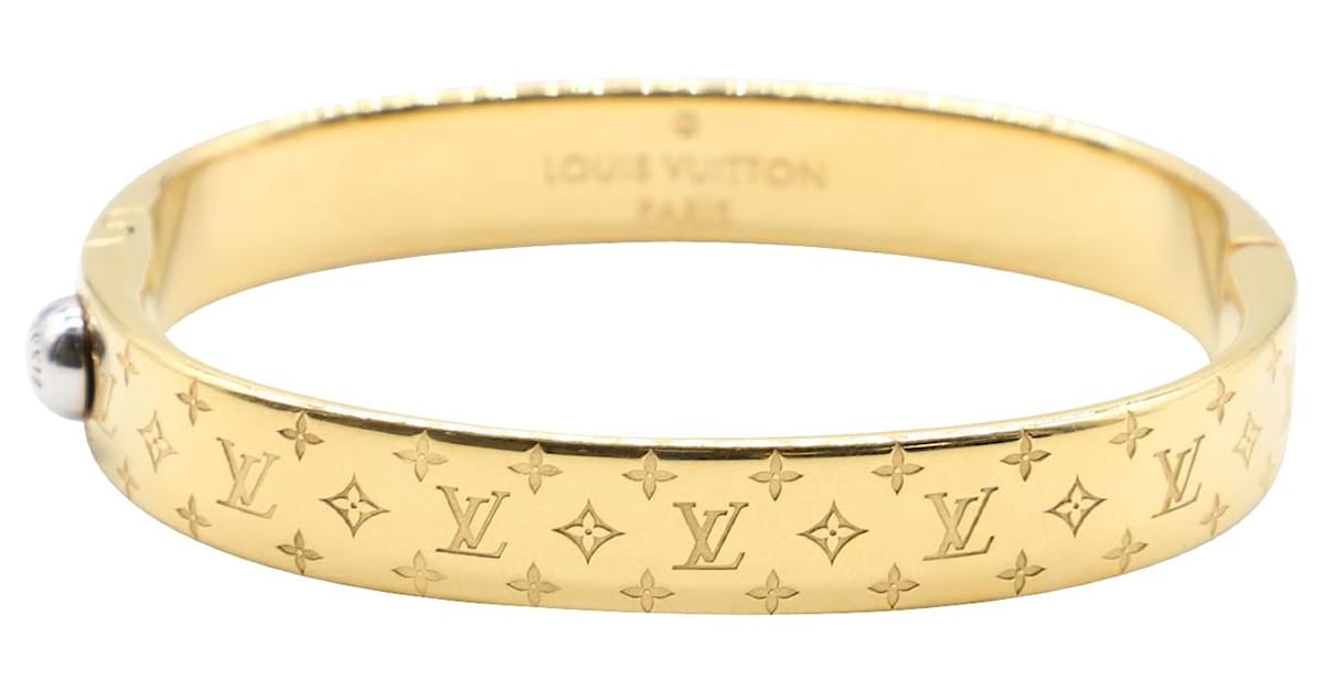 Louis Vuitton Nanogram Cuff Bracelet in Goldtone Brass Golden
