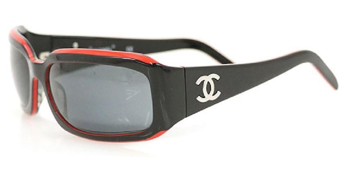 Used] Chanel Sunglasses Plastic Black Red Logo Coco Mark Brand ref