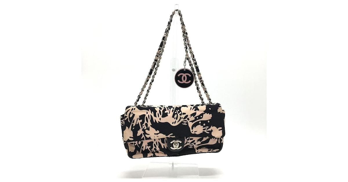 *[Used] CHANEL Coco Mark W Chain Shoulder Bag Cotton Ladies Black x Pink  ref.506634