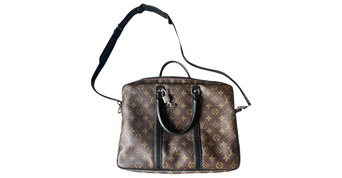 Louis Vuitton LV porte document voyage macassar Brown Leather ref.510437 -  Joli Closet