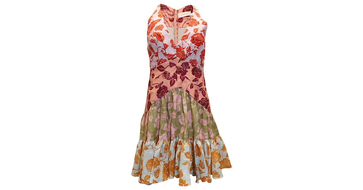 Zimmermann Lovestruck V-Neck Mini Dress in Floral Print Linen ref ...