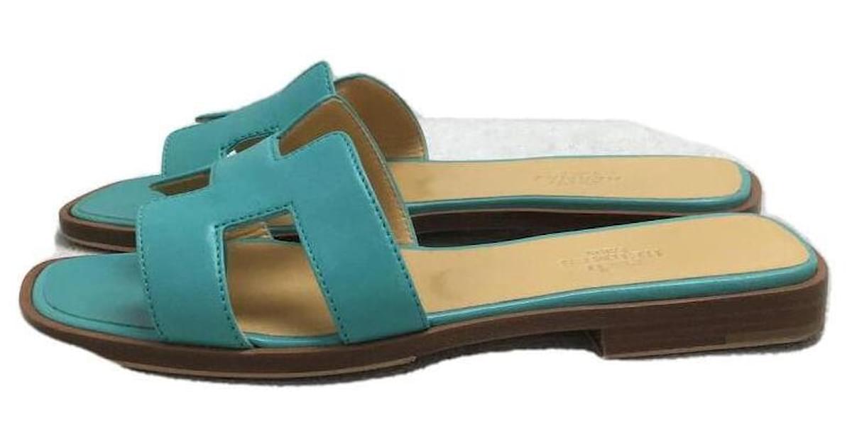 Hermès HERMES Oran leather sandals / H motif / 35 / emerald green / leather  ref.512449 - Joli Closet