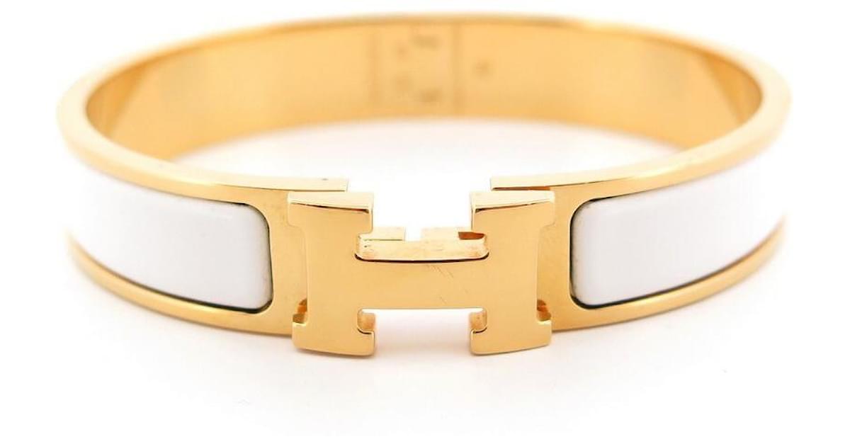 Hermès BRACELET HERMES CLIC H H700001F01 T17 EN EMAIL BLANC ET PLAQUE ...