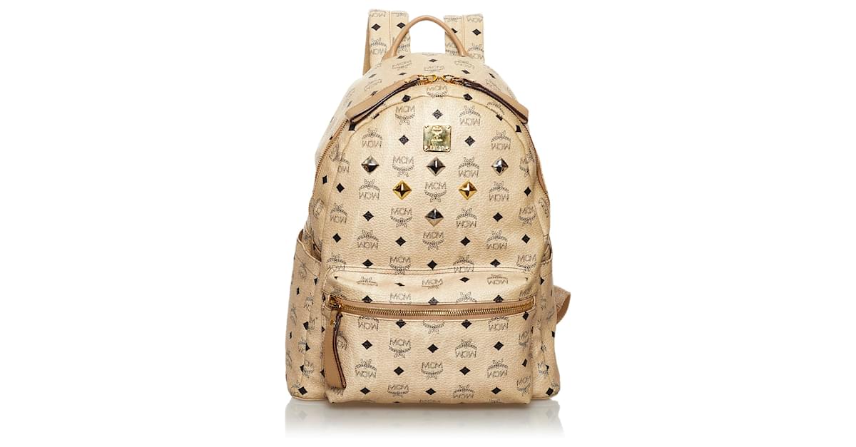 MCM Visetos Medium Sprinkle Stud Stark Backpack Beige 757225