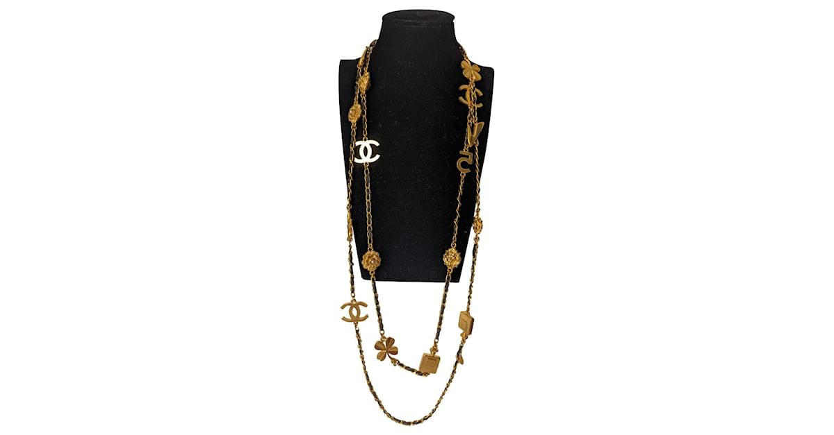 Lot - Vintage Chanel gold tone mirror pendant charm necklace with