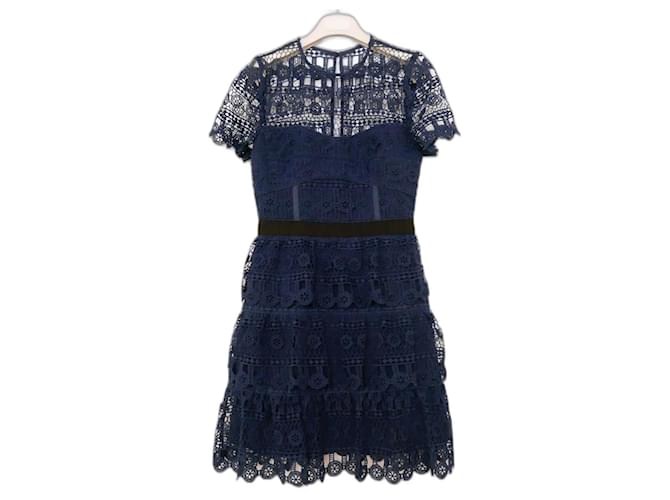 Self Portrait Tiered Guipure Mini Dress Navy blue Lace ref.JC517576 (Sold)  - Joli Closet