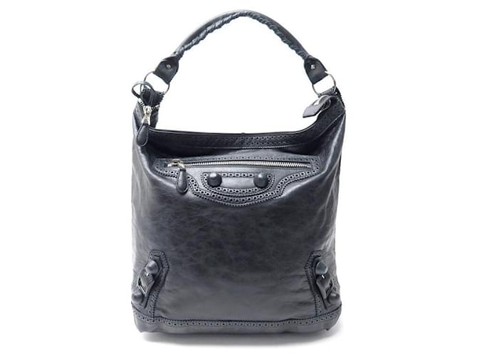 ハンドバッグ BALENCIAGA BLACK LEATHER CABAS HANDBAG Tas BALENCIAGA CABAS LEATHER ALL BLACK SHOULDER BAG WITH