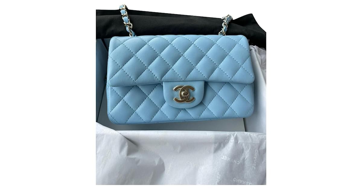 Trendy CC CHANEL Classic Flap Bag - Mini Rectangular Blue Leather ref.519030