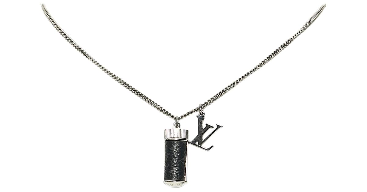 Louis+Vuitton+Monogram+Eclipse+CORRIER+Charms+Necklace+Silver+X+