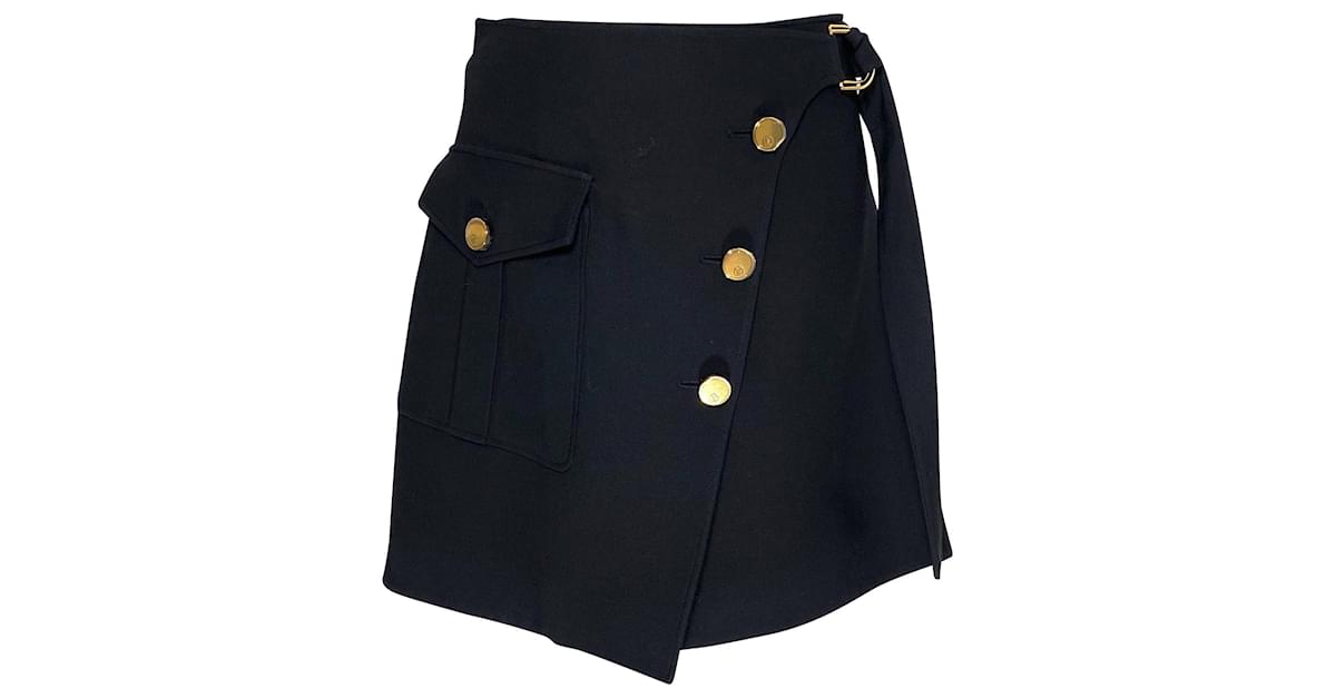 Louis Vuitton Monogram Fil Coupé Wrap Skirt BLACK. Size 38