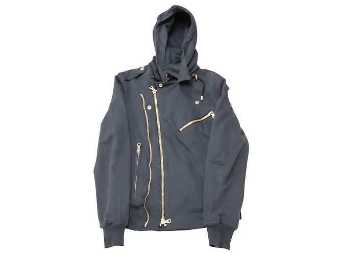 BALMAIN ジップ フーデッドジャケット ブラック コットン BALMAIN Size 
