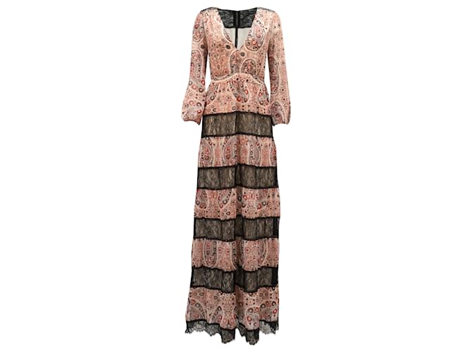 chinese dress ladies alice + olivia Henrietta Fitted Full Flare Maxi Dress with Tie Belt in  English Rose