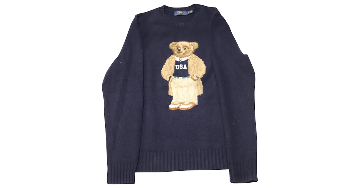 Erhverv Natur Kollektive Polo Ralph Lauren Bear Sweater in Navy Blue Wool ref.523986 - Joli Closet