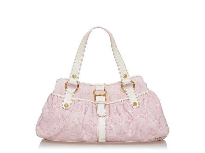 Céline Celine Pink C Macadam Canvas Tote Bag White Leather Cloth