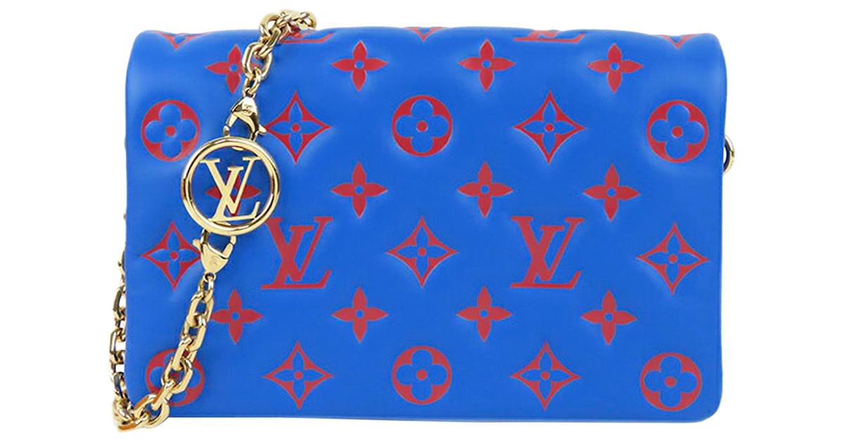 Louis Vuitton Blue Monogram Coussin Pochette Red Leather Metal ref.524945 -  Joli Closet