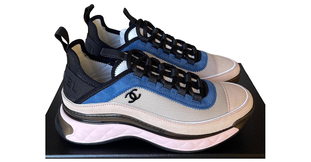 Chanel Sneakers Light Pink/Light Beige/Blue Fabric/Suede calf