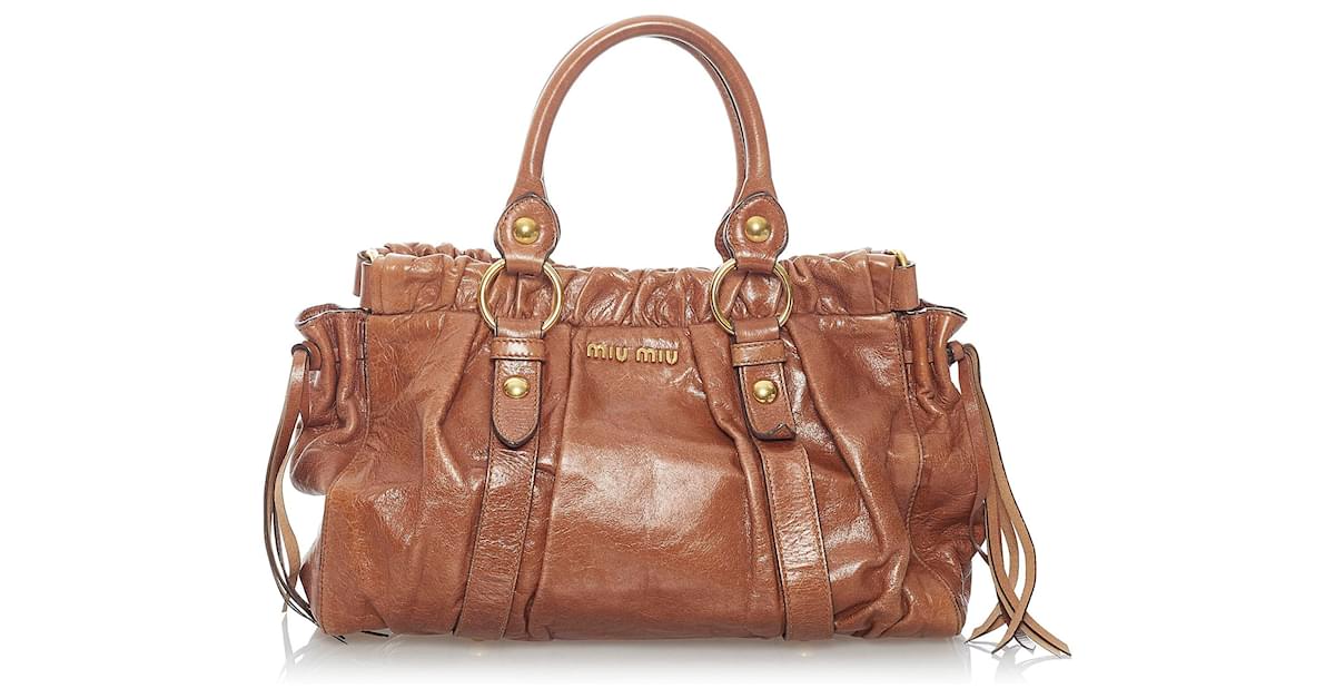 Miu Miu Brown Vitello Shine Handbag Leather Pony-style calfskin ref.525257  - Joli Closet