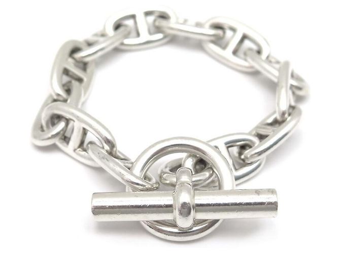 Bracelet Vintage HERMÈS Chaîne D'Ancre Avec Breloques Marines - Taille 16 - Argent 925 - Occasion